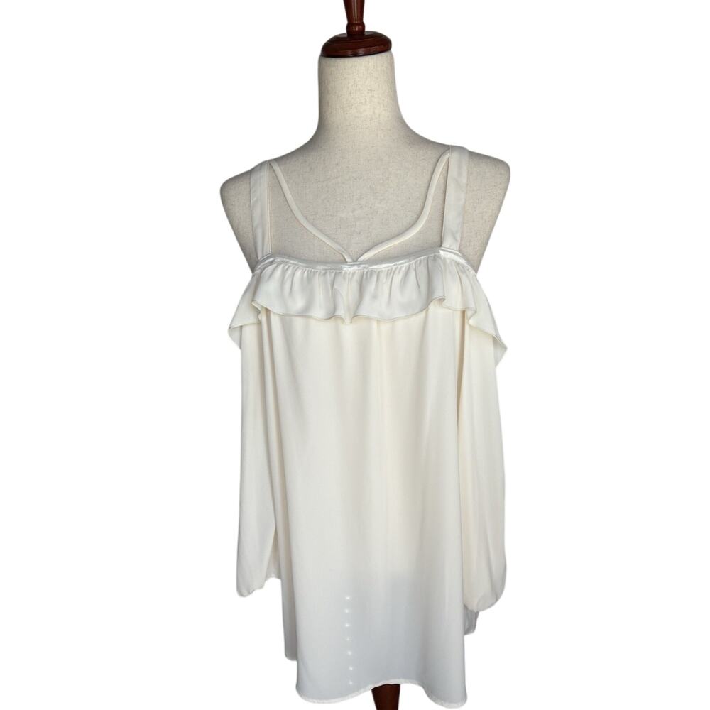 Fifth & Ninth Off-Shoulder Ruffle Tunic Blouse Ivory Straight Neck Polyester XL